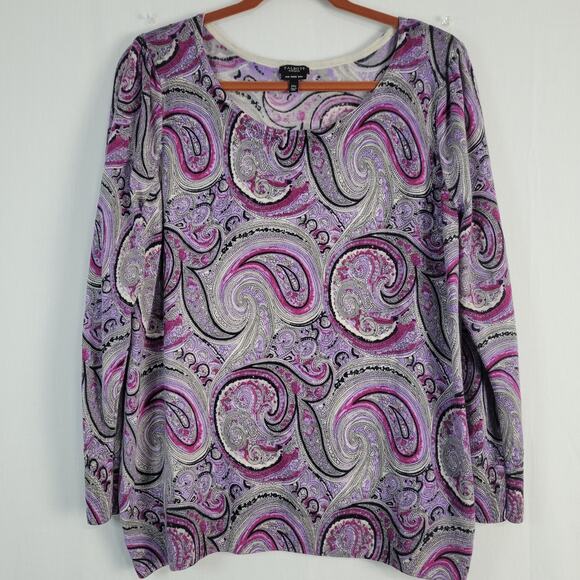 Talbots Merino Wool Gathered Shoulder Paisley Sweater Top size 2XP purple office - Picture 2 of 7